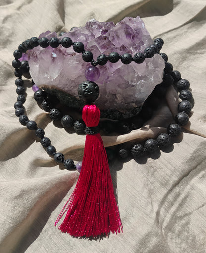 Mala tibétain de 108 pierres de lave et I Chakra