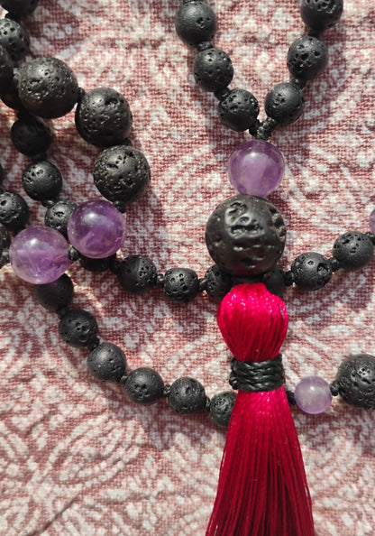 Mala tibétain de 108 pierres de lave et I Chakra