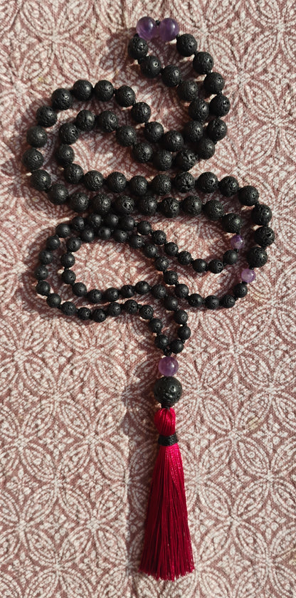 Mala tibétain de 108 pierres de lave et I Chakra